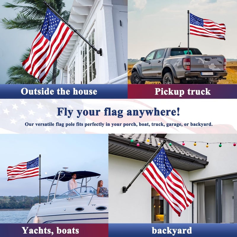 PHITRIC Flag Pole Kit, Tangle Free Spinning Stainless Steel Rustproof Flagpole for 3x5 Sports Fan Outdoor Flags for Outside House (Black, 5FT, with Bracket) - Image 5